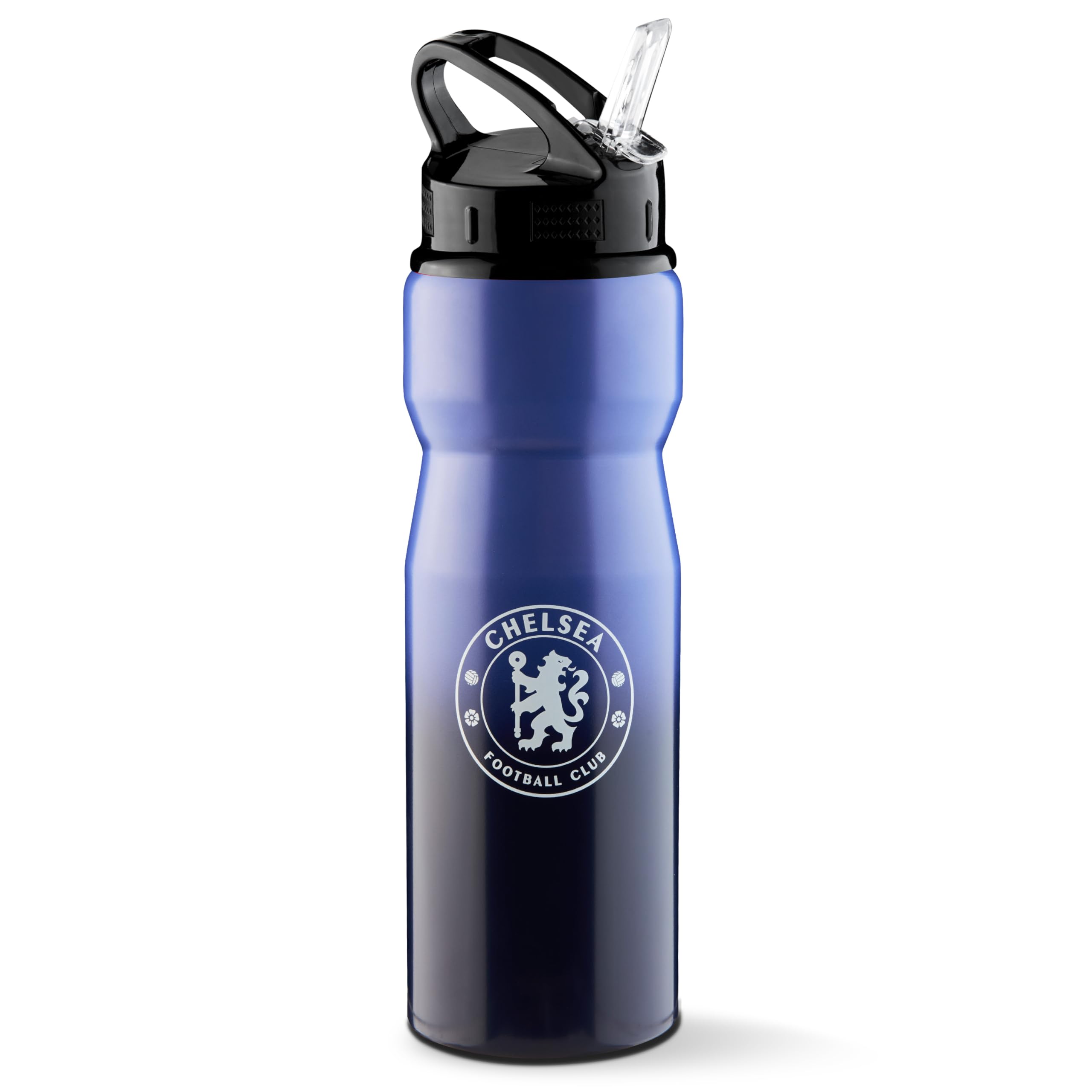 Chelsea FC Water Bottle with Straw - Metal Water Bottle for Football Fans Sports Work Gym Gifts for Men, Purple/Black, 750 ml
