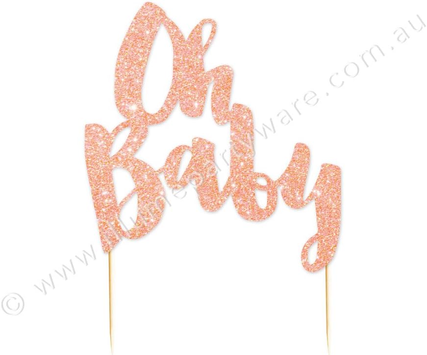 Illume Partyware Rose Gold Glitter Oh Baby Cake Topper,, Height 4 Inches x Width 5 Inches for Baby Shower and Baby Parties
