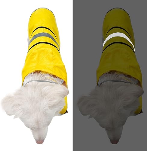 Miniatura 7 de Impermeable para perro, impermeable, reflectante, impermeable, poncho con capucha y correa ajustable para el vientre y agujero para la correa para