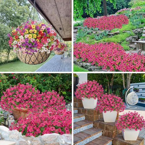 Image of Bassion 24 Bundles Artificial Flowers for Outdoors Fake Flowers, Fuschia