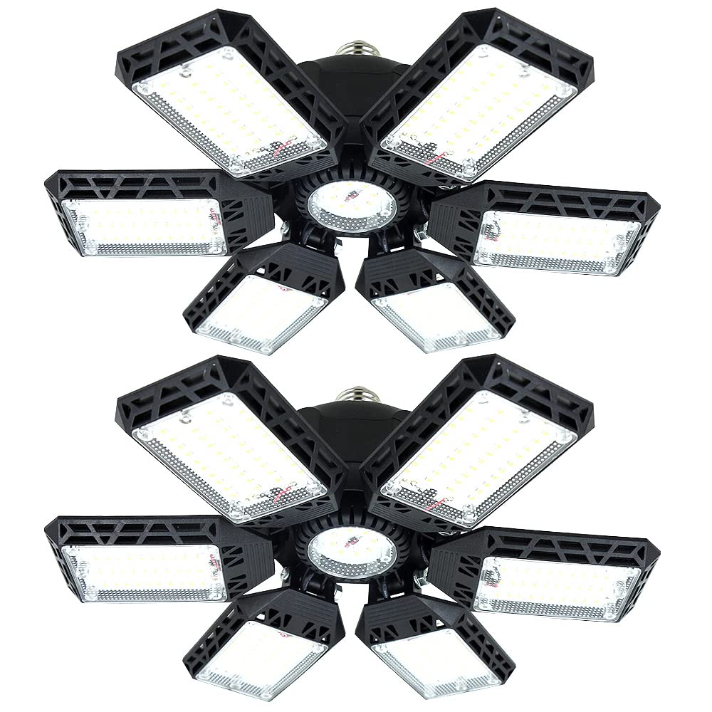 Photo 1 of 2-Pack LED Garage Lights, 160W Garage Light, 16000LM 6500K Garage Lights Ceiling Led Bulb with 6+1 Multi-Position Panels, Garage Led Light Fixtures, LED Shop Light for Garage Basement Workshop Attic 6+1 S 2pack