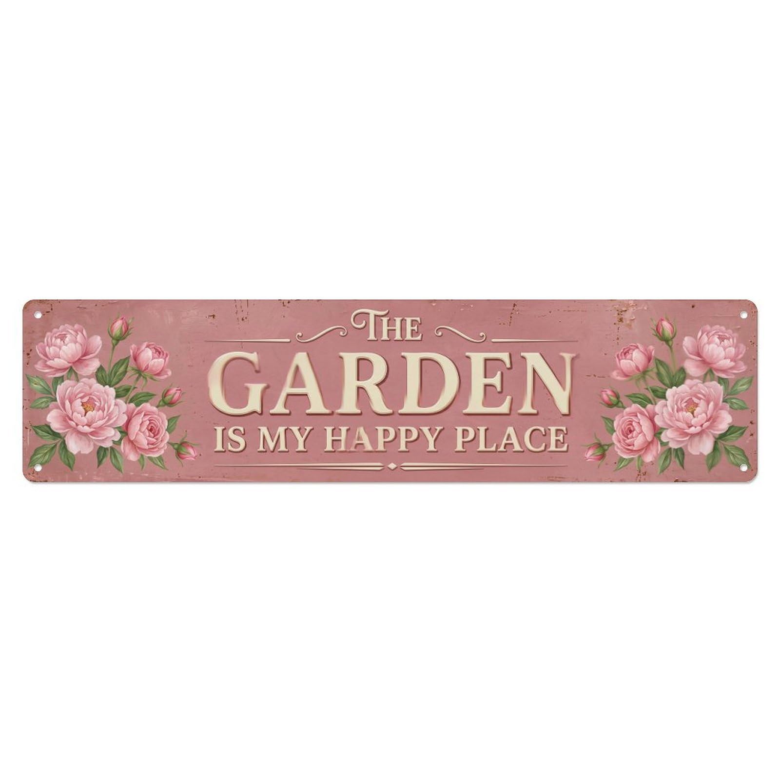 Vintage The Garden Is My Happy Place Peony Blush Metal Tin Sign