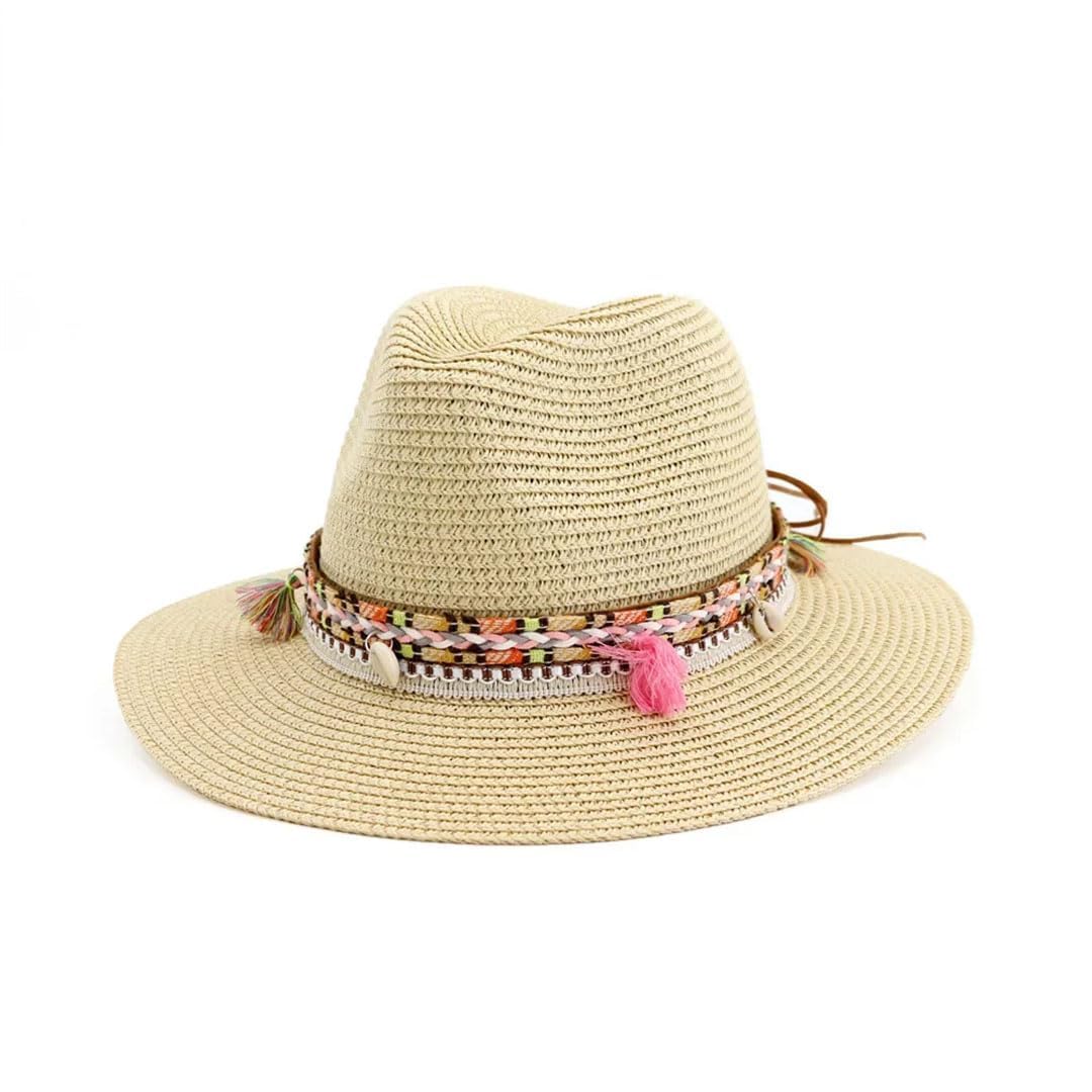 Sombrero de Paja para Mujer, Estilo Fedora, Informal, para Playa, Verano (Azul, 6 7/8)