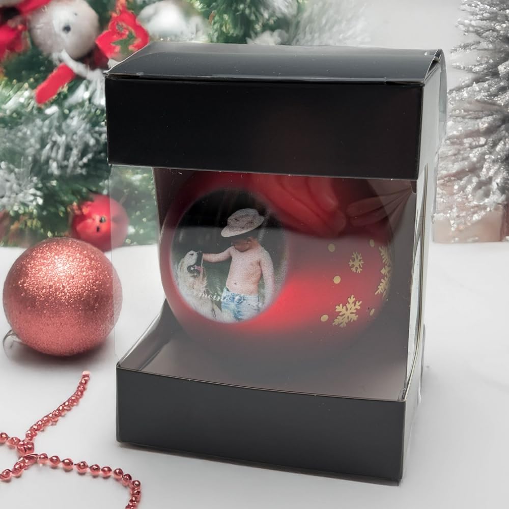 Contento Christbaumkugeln rot mit Foto, aus Glas, personalisiert - stilvoll, Weihnachten, individuell und persönlich - Weihnachtsbaum Deko weinrot (rot, 1 STK.)