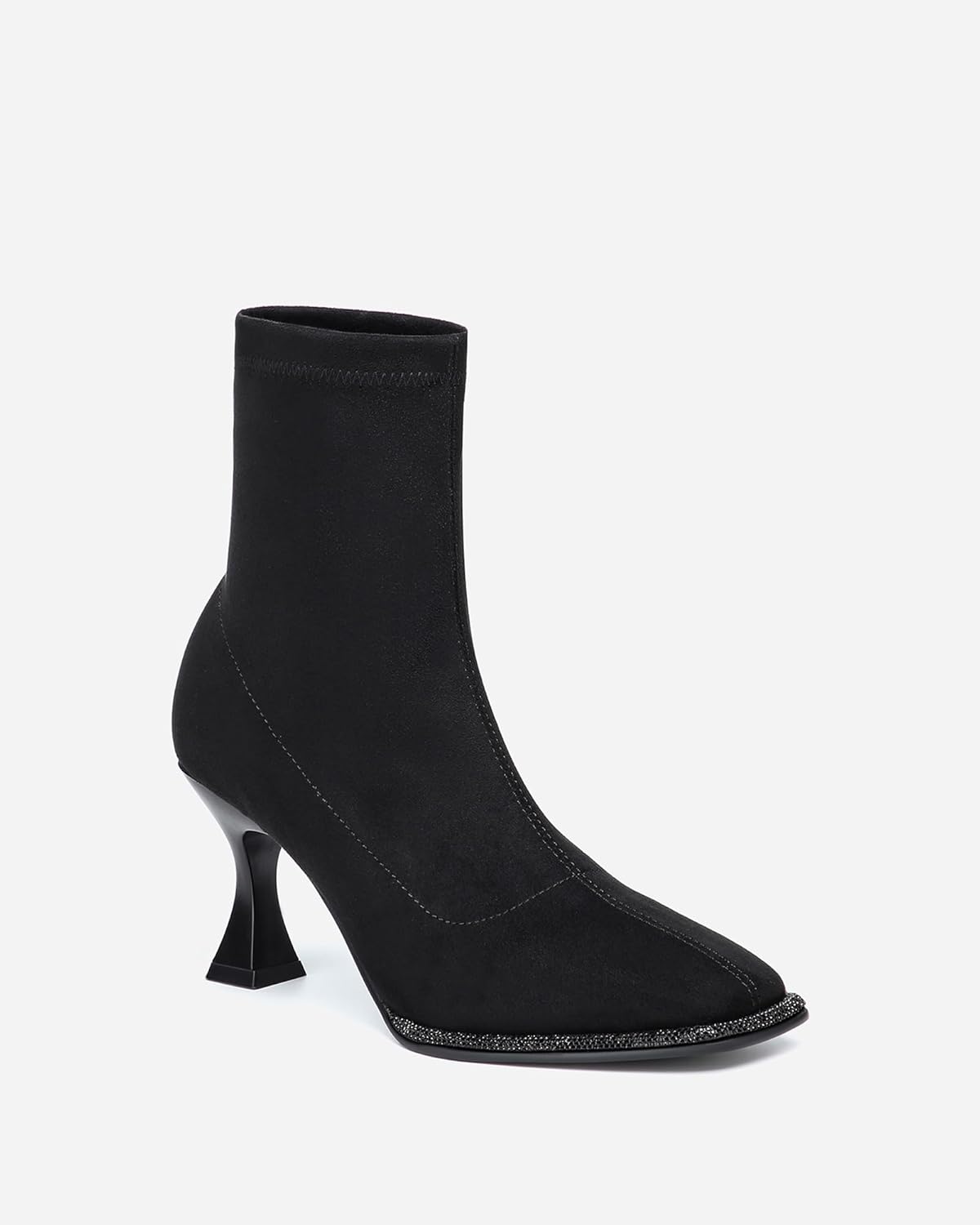 NEWBELLA Women's Square Toe Ankle Boots - Minimalist Suede Kitten Heel Booties, Elegant Fall & Winter Boots for Casual & Office Wear