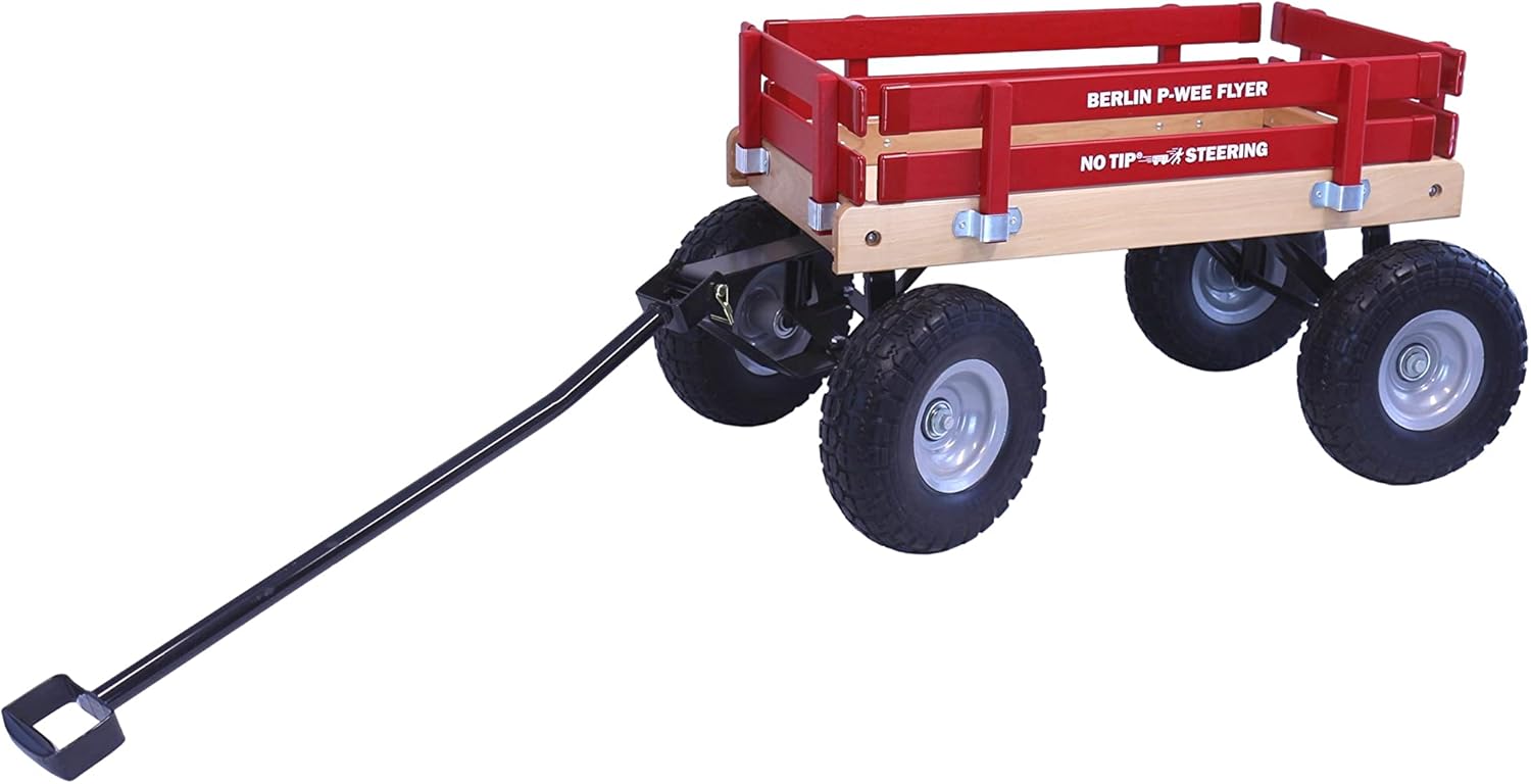 AmishToyBox Berlin Big-Foot Kid's Wagon - Perfect Wagon for Children and Toddlers - Amish Made in Ohio, USA - 10" No-Flat Tires (Red)