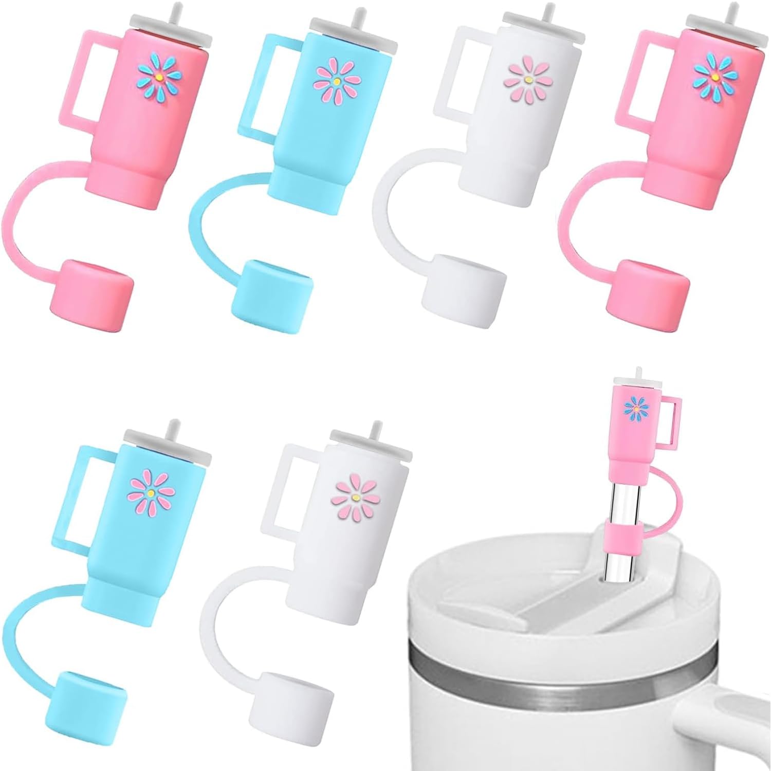 Fundas De Silicona Para Pajitas Stanley: Juego De 9 Tapas Reutilizables Para Vasos De 30 Y 40 Oz