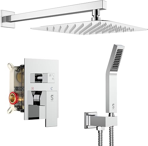 Miniatura 117 de SR SUN RISE Sistema de ducha negro mate de 12 pulgadas, latón de 12 pulgadas, mezclador de lluvia de lujo, conjunto combinado de ducha montado