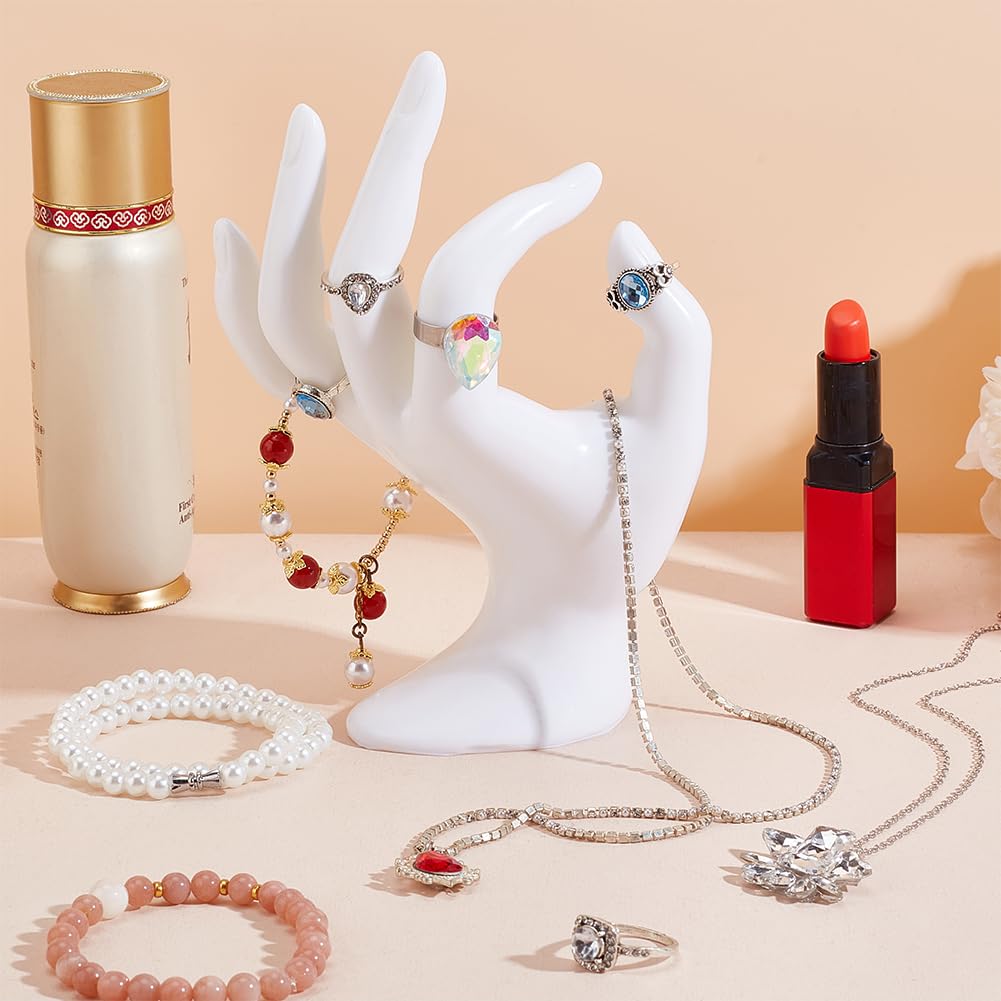 Porte Bracelet 2 Présentoirs à Bijoux En Forme De Main - Porte Bagues Et Bracelets - PVC Blanc 14cm - Déco Et Organisation Décoration Coiffeuse