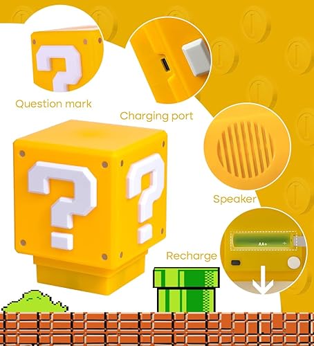 Miniatura 4 de Super Mario Bros Toys Ilusión Luz nocturna para niños controlable sonido pregunta cuadrado LED lámpara de noche junto a la lámpara regalos para