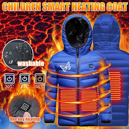 Heated Jackets for Boys Girls, USB Rechargeable Electric Hooded Heated Jacket Heating Warm Coat Waterproof Outwear3