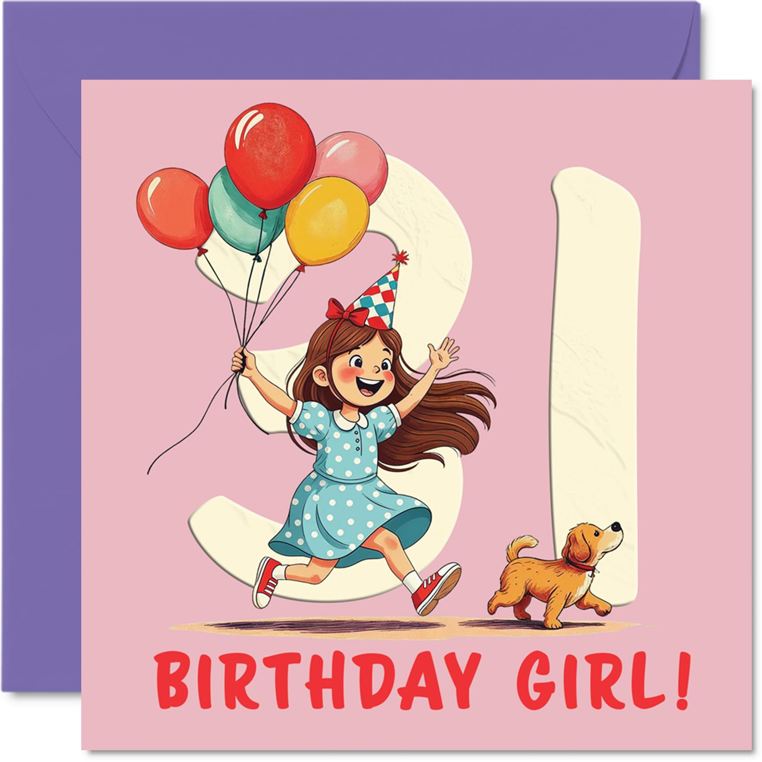 31st Birthday Cards for Women - Balloon Girl - Happy Birthday Card for 31 Year Old Woman Wife Daughter Sister Colleague, 145mm Bday Greeting Cards