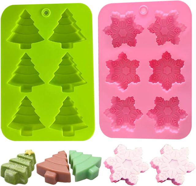 Silicone Mould Tree Snowflake Chocolate Moulds Soap Wax Melt Candy Cake Muffin Jelly Baking Molds for Home Party Christmas Xmas Cake Decoration DIY Gift DIY