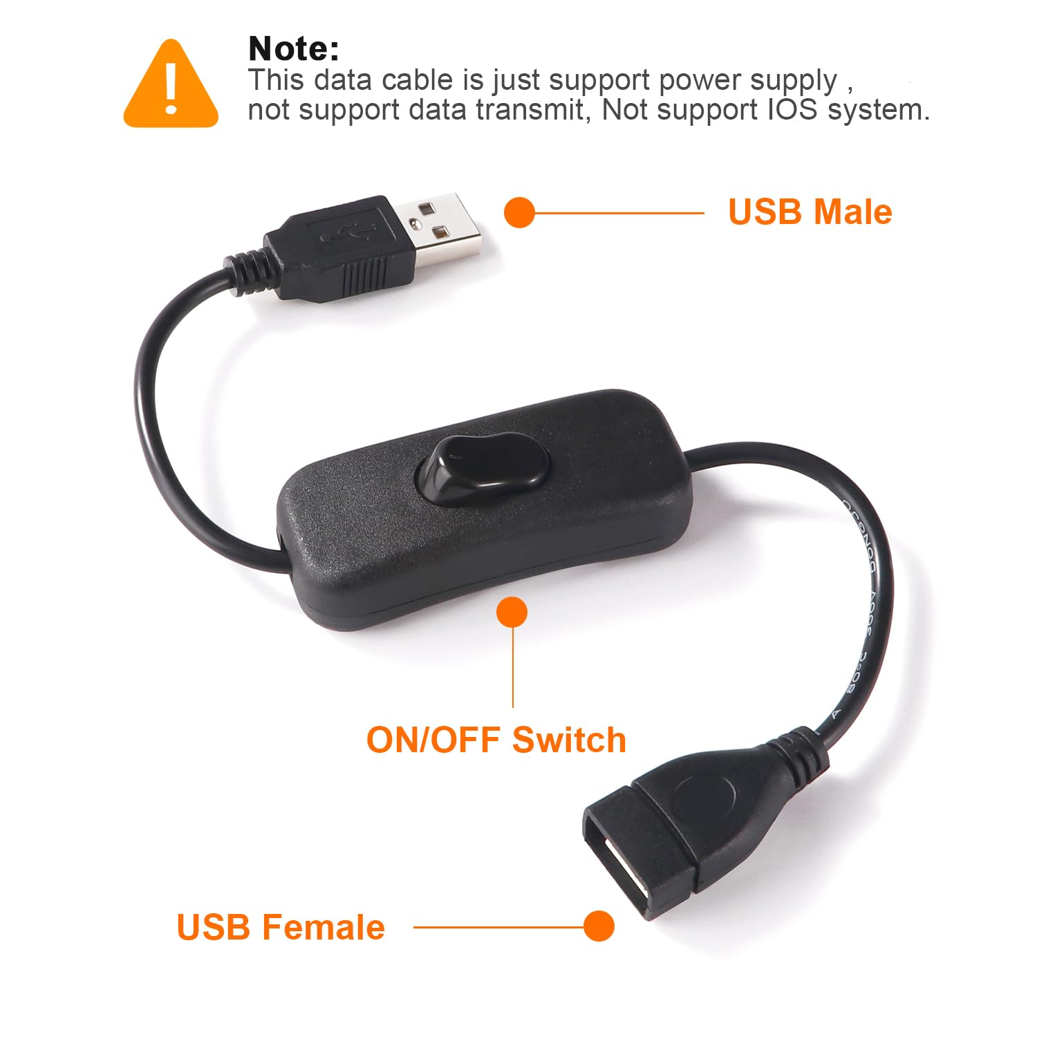 KUOQIY 2 PCS 0.28m USB Extension Cable with On/Off Switch, USB Switch Cable, Compatible with LED Desk Lamp LED Strip, Black - Image 3