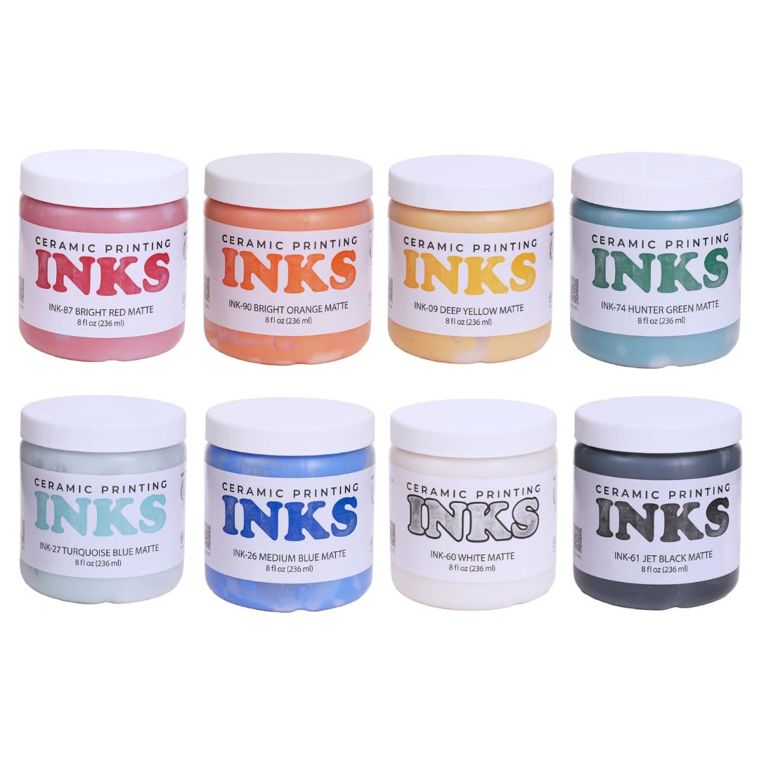 AMACO Ceramic Printing Inks, 8 oz. (236 mL), 8-Count Class Pack, 8 Colors