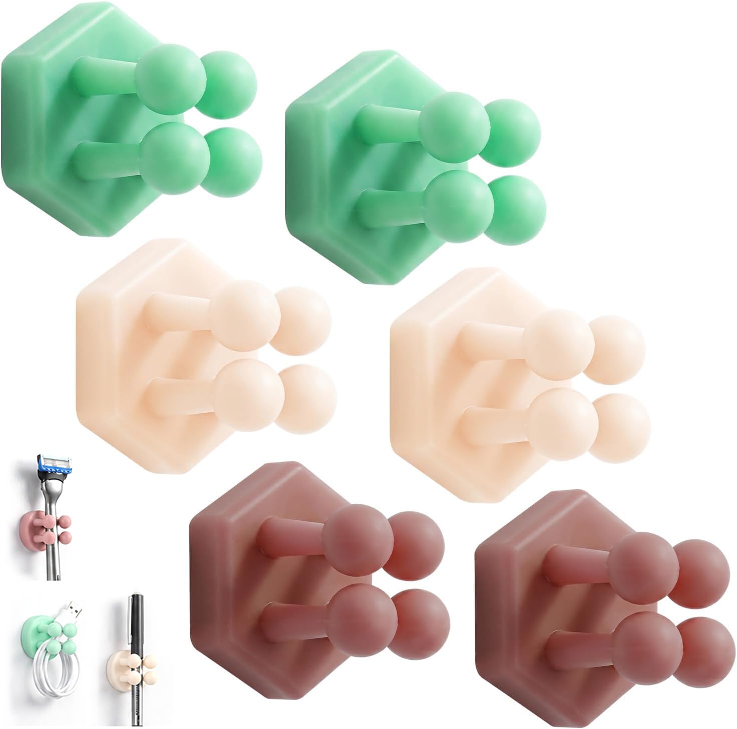 6Pcs Silicone Toothbrush Holder, Wall Mounted Self Adhesive Razor Holder for Shower, Waterproof Multi-Function Wall Hook for Bathroom Toothbrush Head Storage (3 Color)