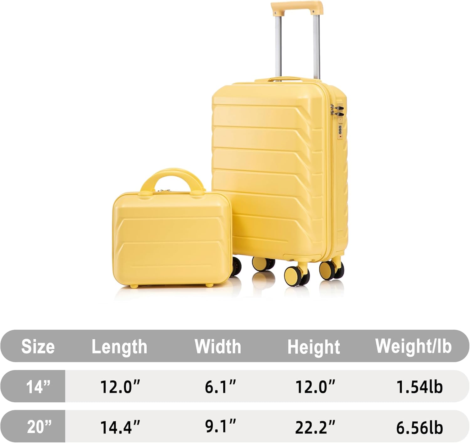 Merax Luggage,Lightweight Durable Carry On Suitcase Set with Spinner Wheels,2 Piece 20 Inch Luggage with 14 Inch Cosmetic Case for Travel,Yellow-1