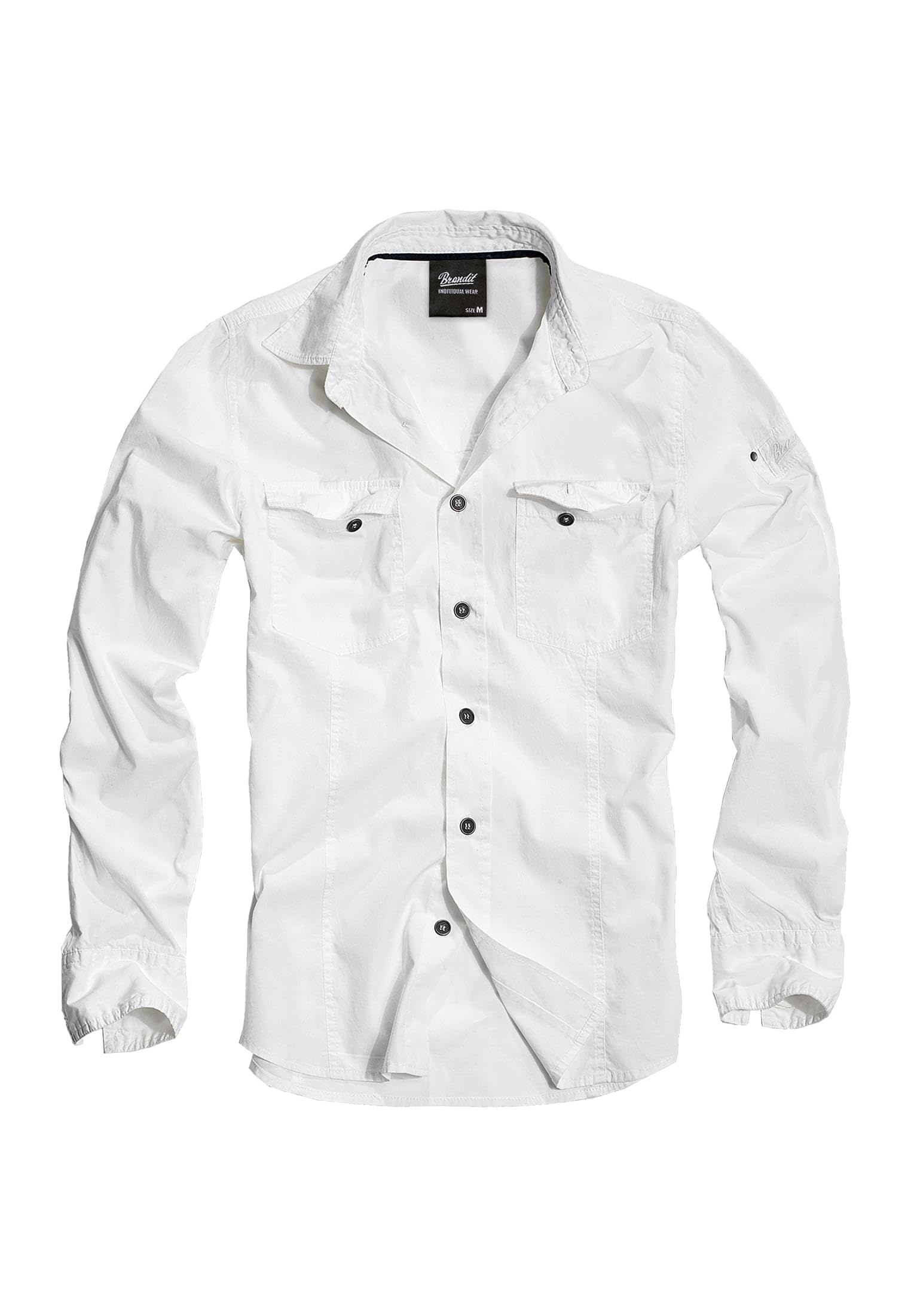Brandit Camisa Ajustada Hombre Manga Larga Negro Labelpatch, Stickerei Estrechos