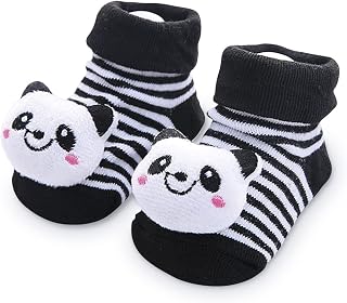 Adoleta Bebê Meia Divertida para com Antiderrapante Ursinho Panda - Meia Preta