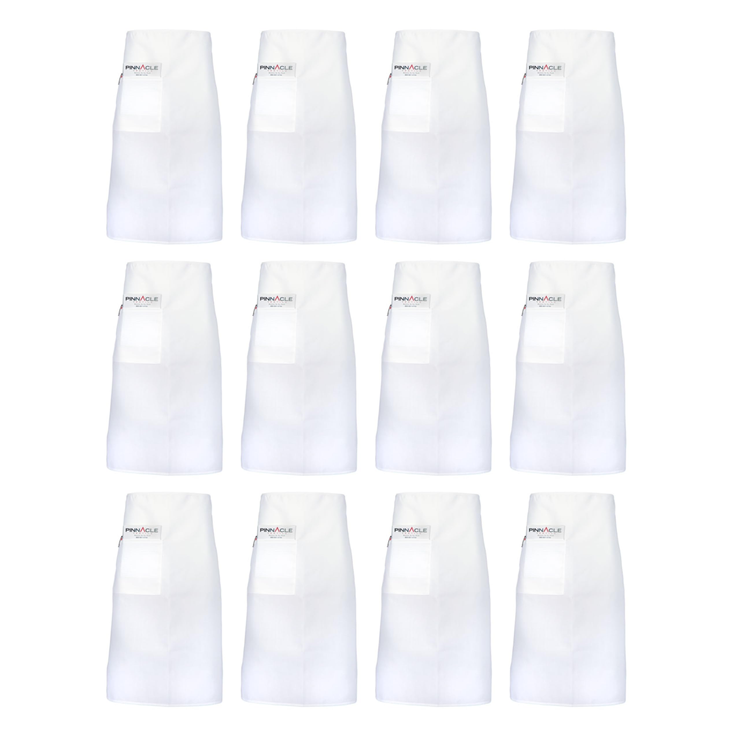 PINNACLE 12 Pack Full Bistro Apron - Single Pocket A2006 - White