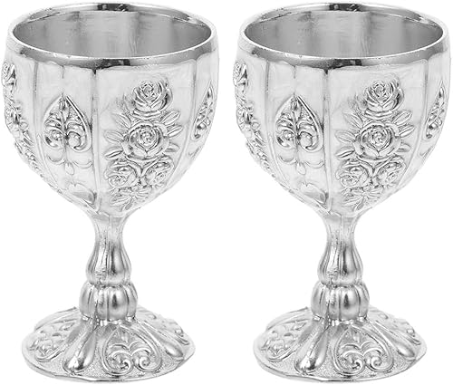 BESTOYARD Copa de cáliz de metal, 2 unidades, copa de cáliz de vino vintage, cáliz en relieve, copa de altar plateado, cáliz de brujería, vasos para