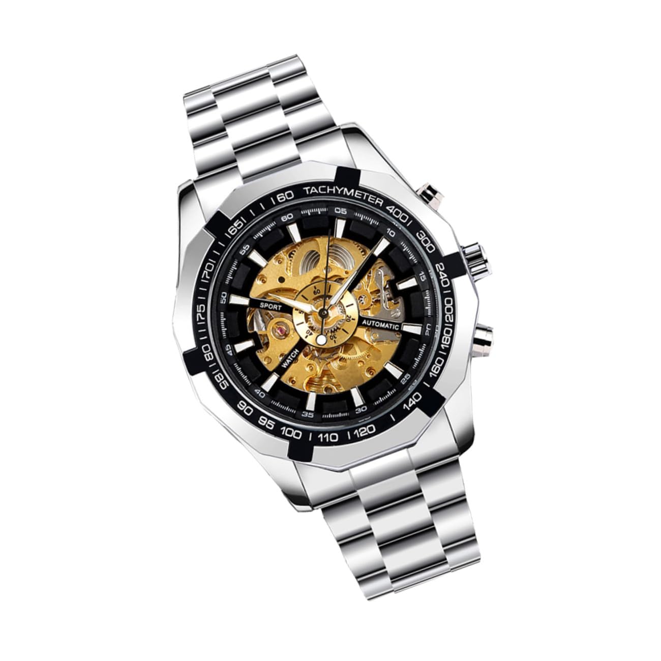 Reloj Mecánico Automático para Hombre Esqueleto Esfera Negra, Movimiento Luminoso, Correa de Acero Inoxidable y Diseño Casual para Negocios y Uso Diario