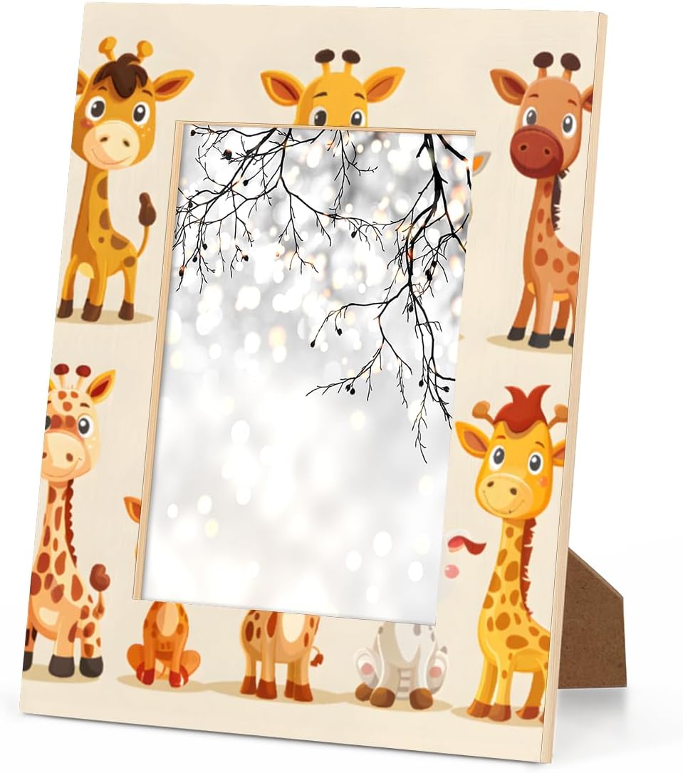 Animal Giraffe Pattern Picture Frame 8x10, Cute Giraffe 8x10Photo Frame Horizontal &Vertical Display 8 by 10Wooden Picture Frame for Desktop or Wall Decoration