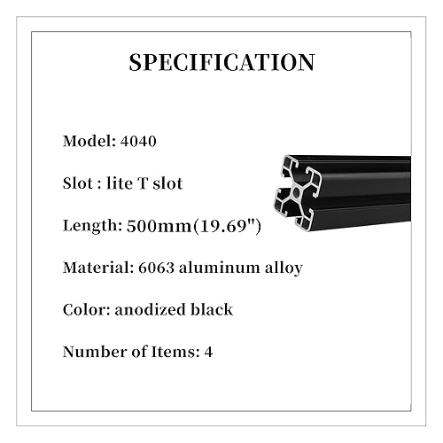 Miniatura 2 de 4 unids 4040 T Slot Perfil de extrusión de aluminio 19.685 in 19.68inch Estándar europeo anodizado extruido lineal guía marco para bricolaje banco