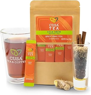 Cusa Tea & Coffee, Spicy Chai Tea. Premium Instant Tea Made With Real Fruit and Spices, Organic Leaves, No Added Sugar. Drink Mix Packets Ready in Seconds, Makes Hot or Iced Tea (10 Servings)