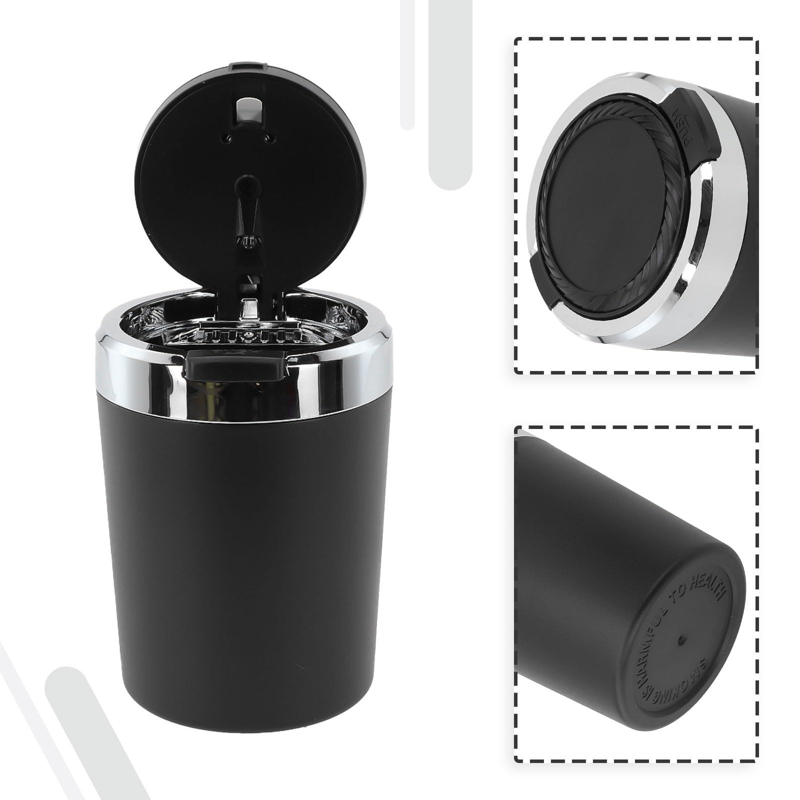 RichVibe LED Car Ash Tray with Lid, Smokeless Aluminum Alloy Cup Vehicle Cup Holders, Blue Light Illuminates on Opening, Detachable Liner, Black — view 5