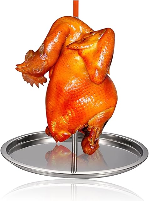 Gtwinsone Chicken Roaster Vertical Skewers Stand Stainless Steel Brazilian Barbecue Kebab Stand with Drip Tray BBQ Vertical Grilling Rack Meat Spit for Steak Chickens Fish Meat Duck Goose