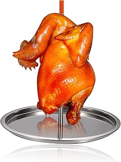 Gtwinsone Chicken Roaster Vertical Skewers Stand Stainless Steel Brazilian Barbecue Kebab Stand with Drip Tray BBQ Vertical Grilling Rack Meat Spit for Steak Chickens Fish Meat Duck Goose