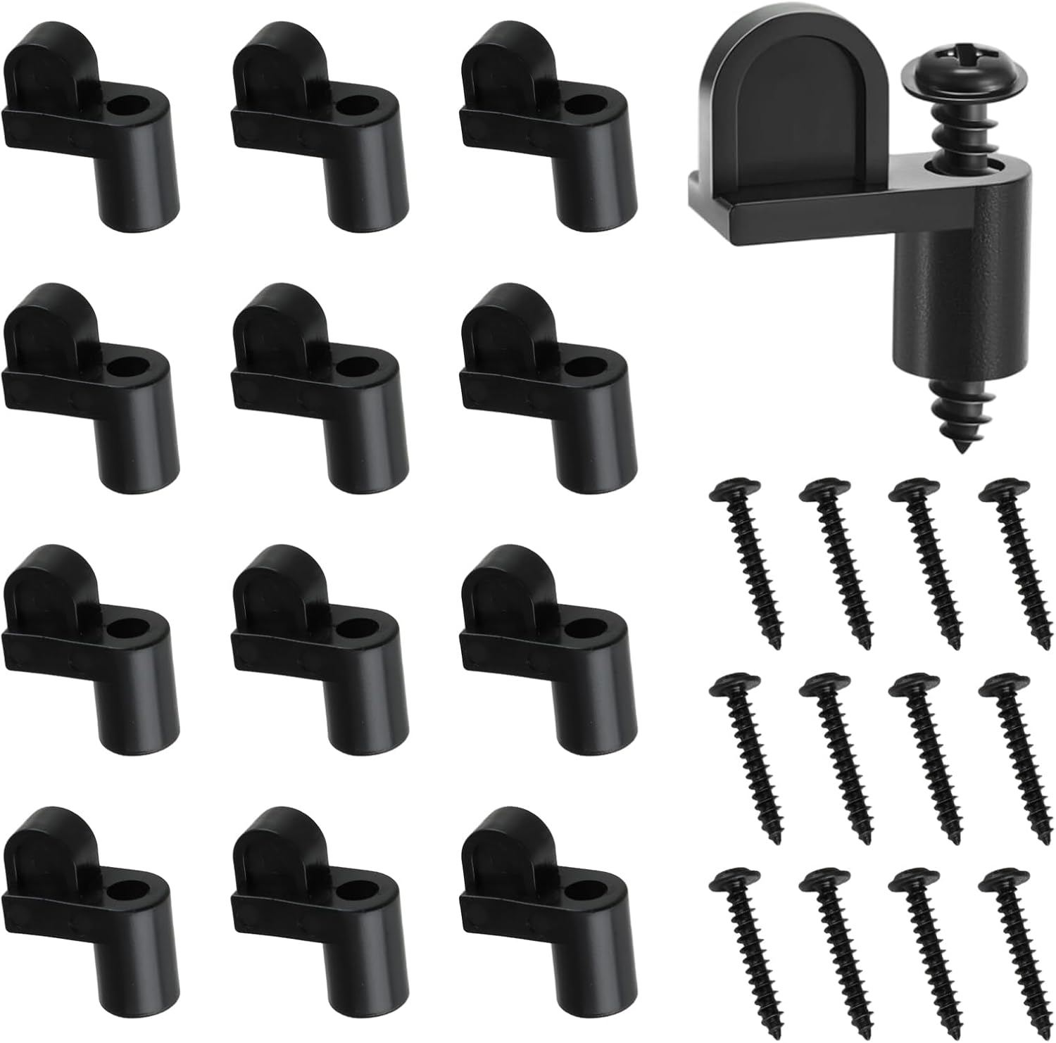 12 PCS 3/8 Inch Storm Door Clips for Glass and Screen, Window Screen Clip with Screws - Nylon Material, Swivel Design for Easy Screens Removal - Fits Fixed Window Screens & Storm Windows (Black)