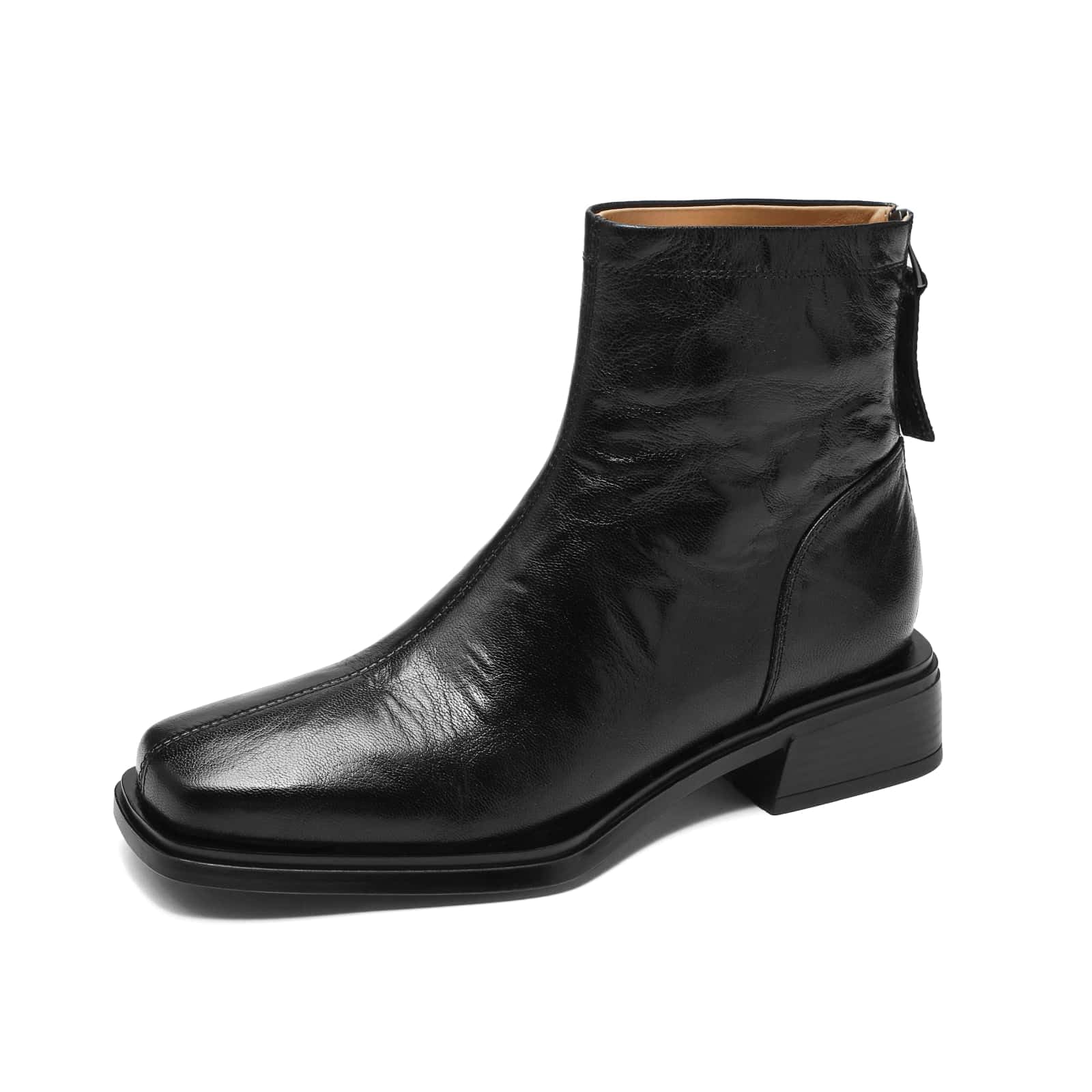 TinaCus Womens Leather Square Toe Ankle Booties Handmade Back Zipper Chunky Low Heel