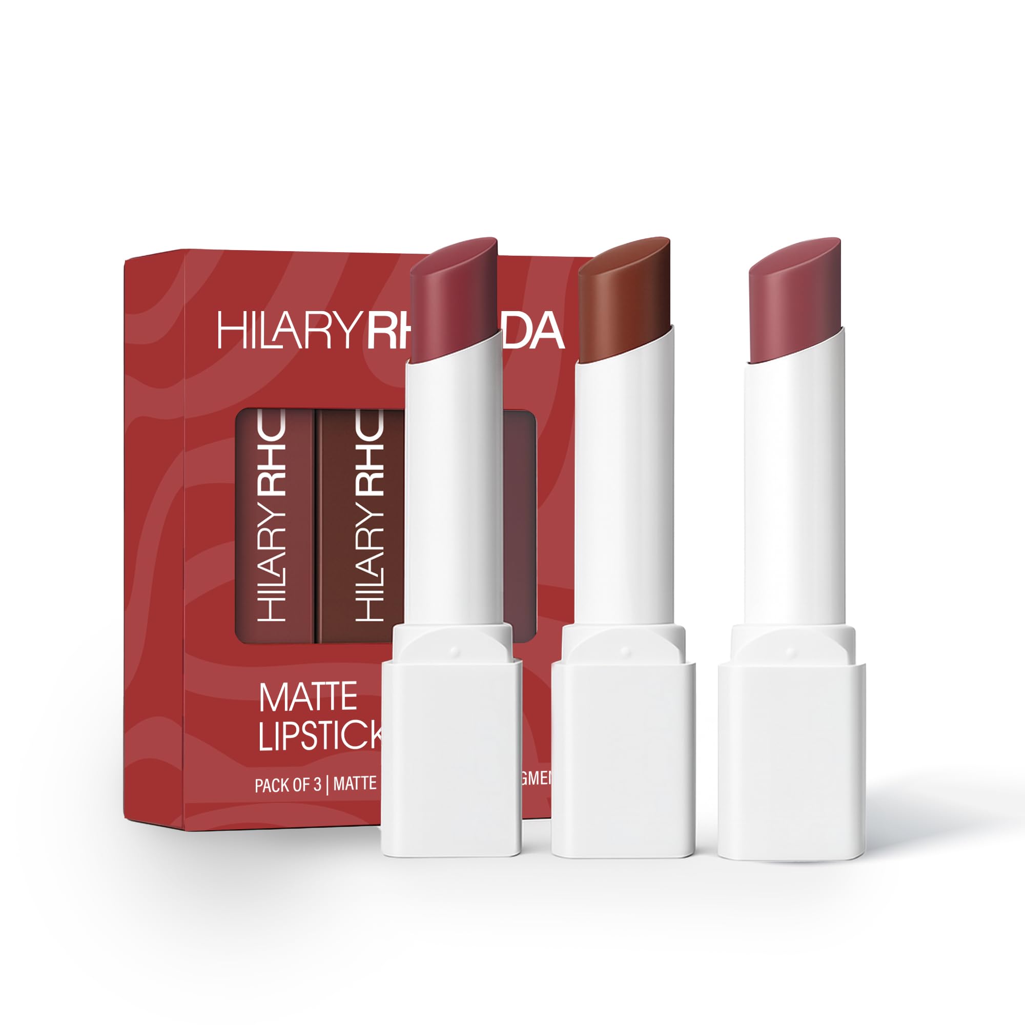 Hilary Rhoda Matte Trio Lipstick | Matte Finish & Long Lasting Lipstick | Pack of 3 Lipsticks | Highly Pigmented & Glides Smoothly | Vegan & Cruelty-Free - (Nude-Mood Trio, 3g x 3U)-image-1