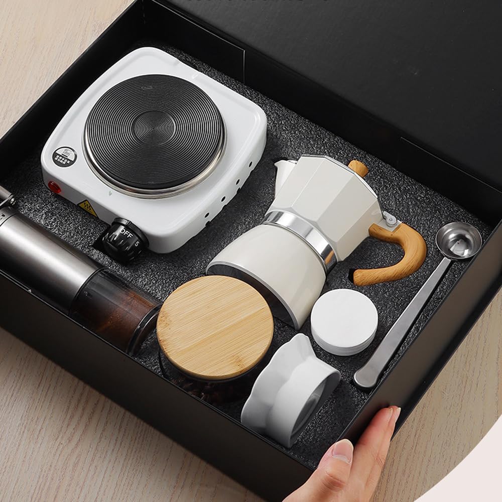 Craft Your Perfect Espresso: Moka Pot Set with Electric Stove & Accessories – Portable, Stylish Coffee Brewing Kit