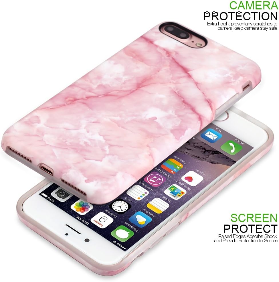 NASOUSA iPhone 7 Plus for Girls, IMD Printing Slim-Fit Ultra-Thin Anti-Scratch Shock Proof Dust Proof Anti-Finger Print TPU Case for iPhone 8 Plus(5.5 inch)(Pink Marble)