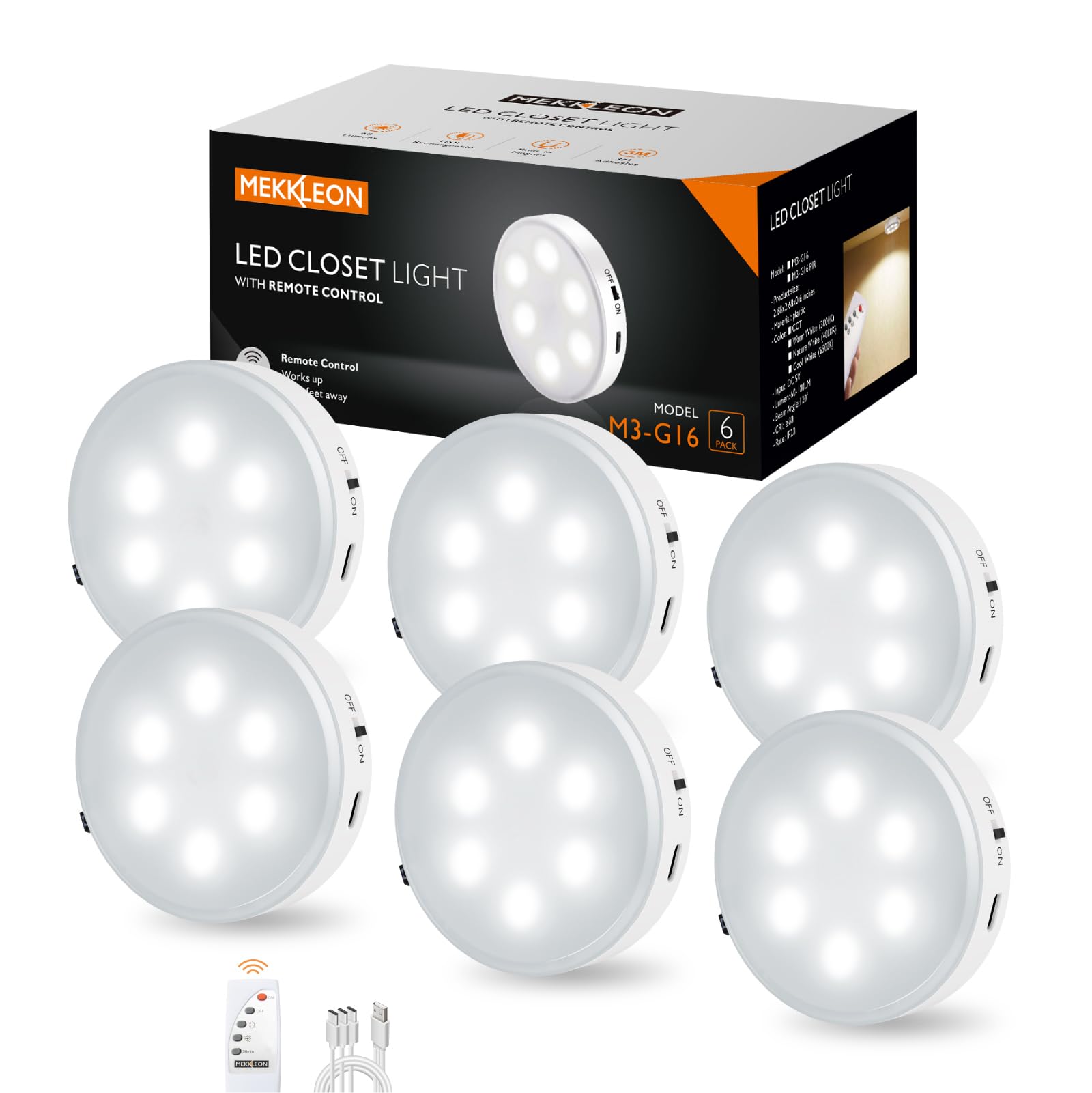 Photo 1 of MEKKLEON Rechargeable Puck Lights with Remote - 6 Pack