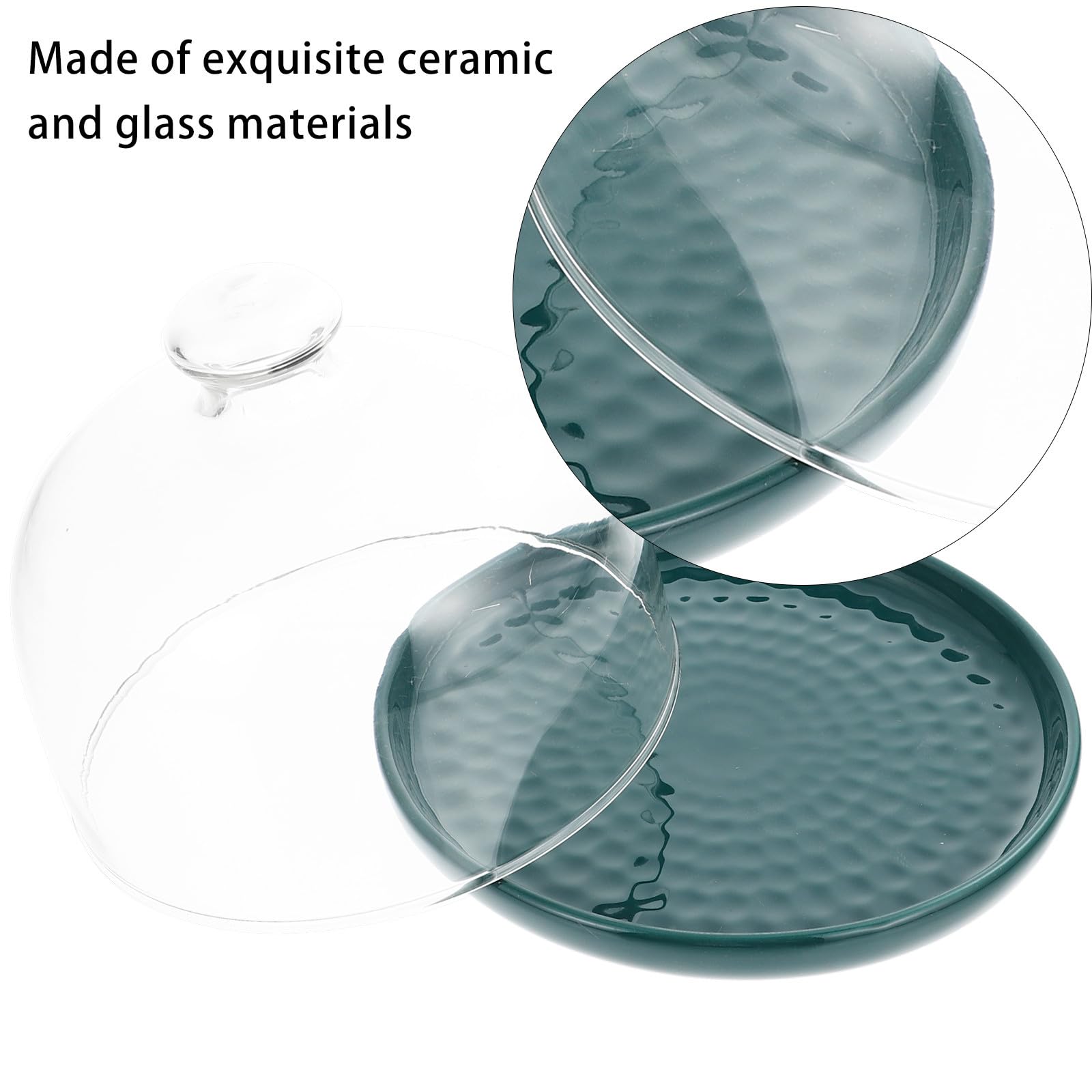 Plato de Postre Verde de Cerámica Cubierta de Vidrio, Diseño Elegante y Único para Almacenamiento de Pan y Exhibición de Pasteles en Cocina y Sala