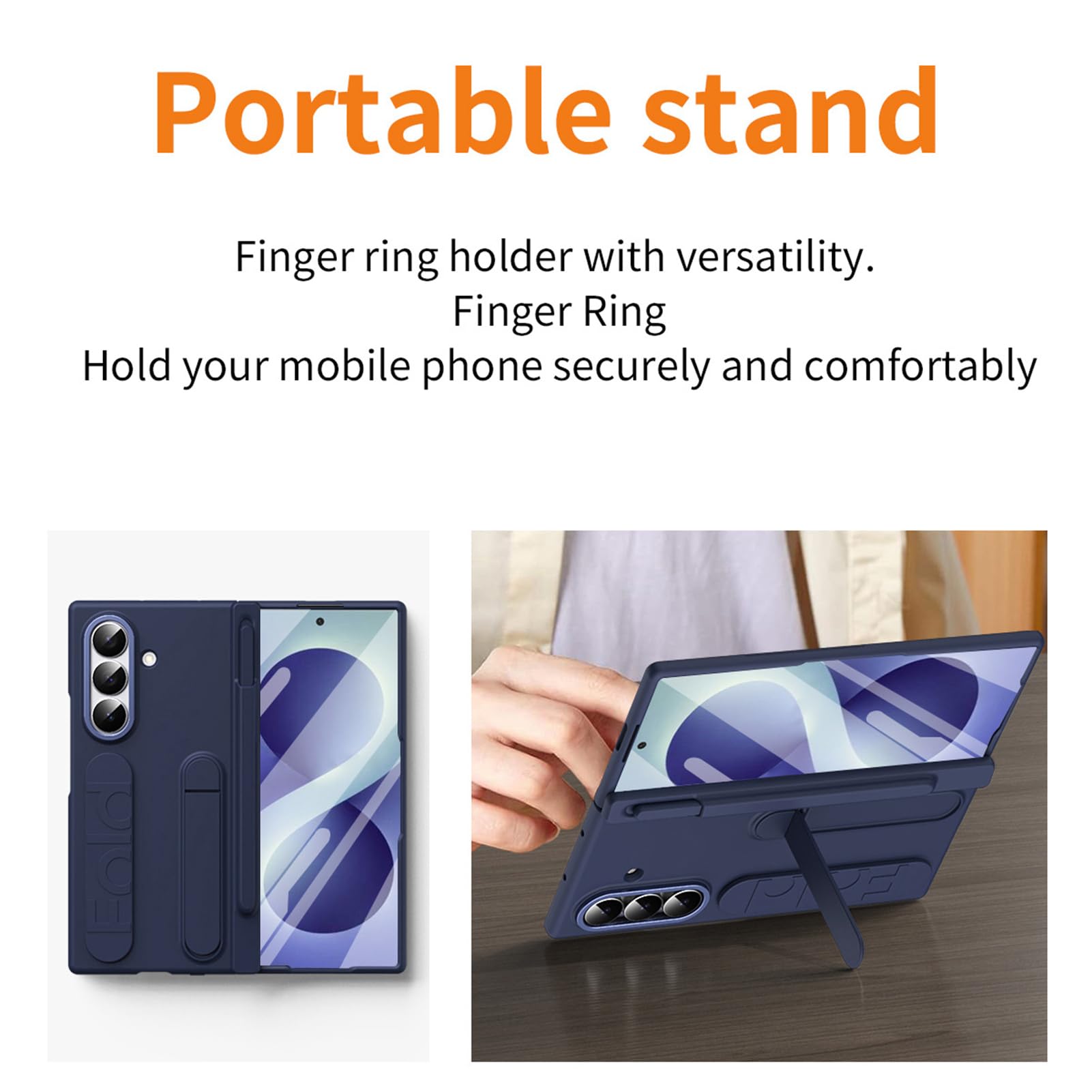 Custodia Stand Per Samsung Galaxy Z Fold 8 Ultra, Penna, Cinturino, PC | Cover PC robusta con stand, portapenna e cinturino. Antishock, antiscivolo, pellicola protettiva(Blue)