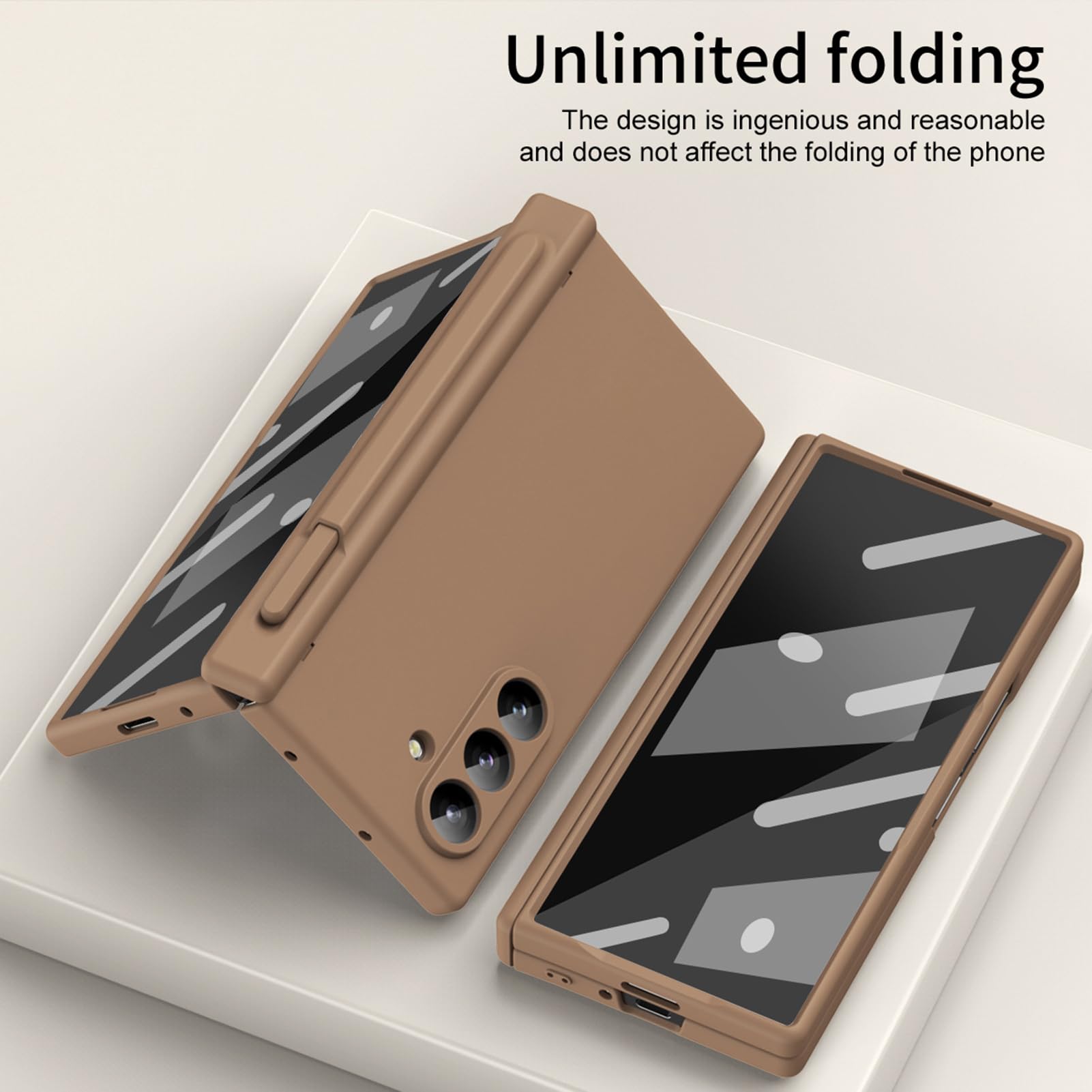 Minimalistyczne etui do Samsung Galaxy Z Fold 7, odporna na wstrząsy osłona obiektywu aparatu z przegródką na długopisy, biały, Z Fold 7