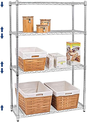 Estantería de alambre de 4 niveles con certificado NSF, estantes de metal ajustables para almacenamiento, estantería cromada de 4 niveles con patas