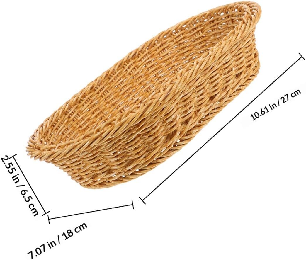 Alasum Plastic Woven Oval Bread Basket 27x18x6.5cm Rectangular Fruit Serving Tray Storage Basket for Kitchen Restaurant Food Display