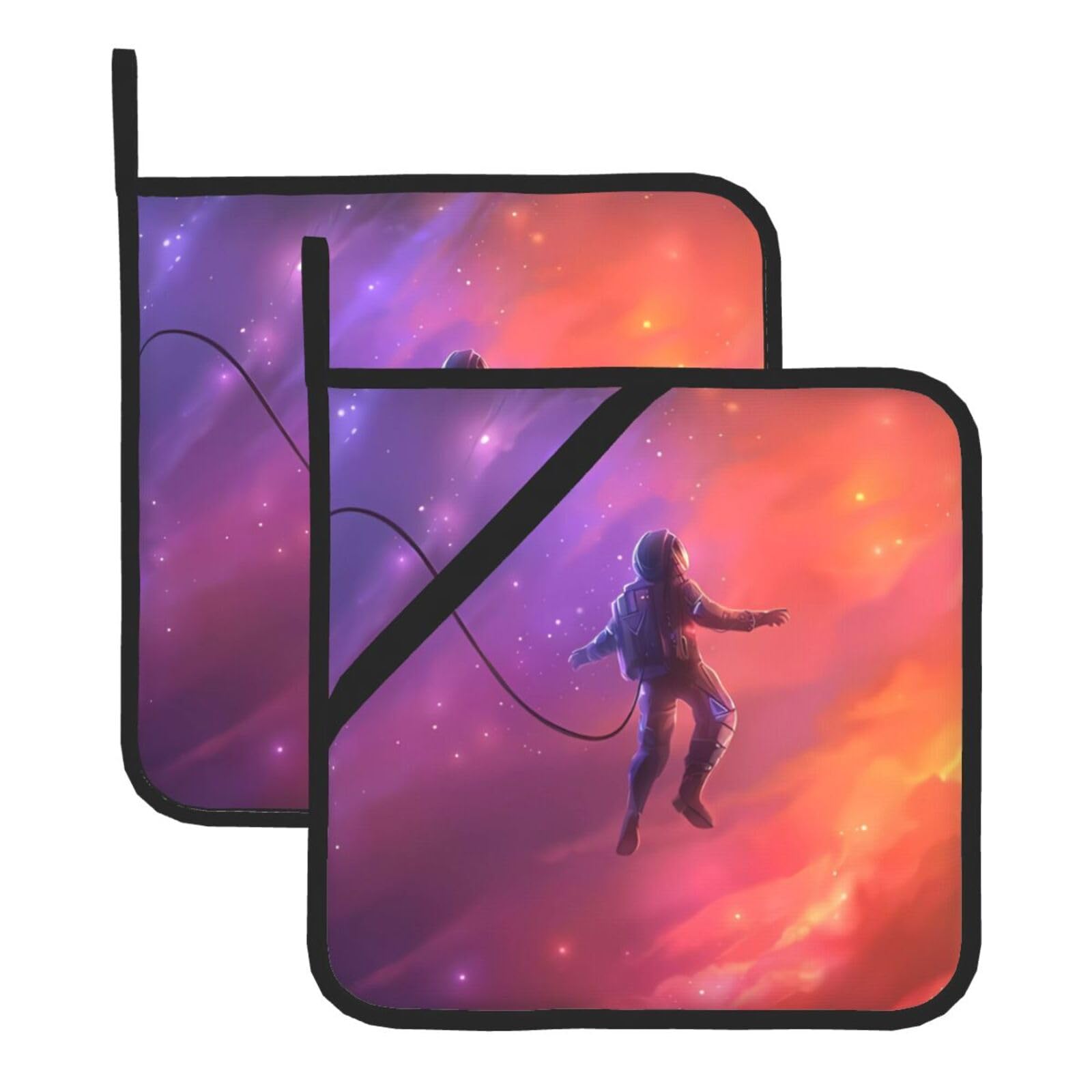 WHJSHOP Astronaut Prints Square Hot Pads for Kitchen Counter - Thick Heat Resistant Trivets for Microwave & Oven, BBQ Grilling Cover (2 Pack)