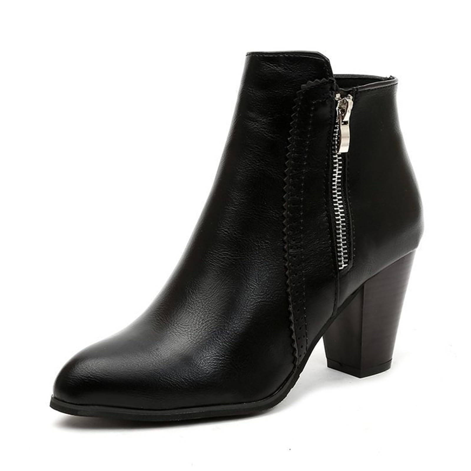 Womens Zipper Ankle Boots Ladies Casual Fashion Chunky Heeled Booties Comfortable Low Mid Heel Round Toe Fall Winter