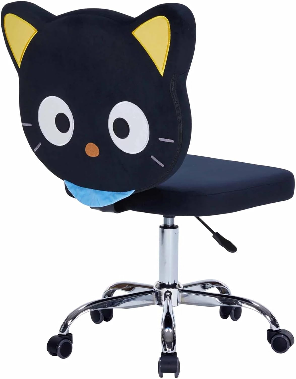 Impressions Vanity Chococat 360 Degree Swivel Vanity Chair for Bedroom, Armless Makeup Desk Chair with 5 Soft Rolling Wheels, Adjustable Seat Height, Metal Base, and Polyurethane Padded Seat (Black)
