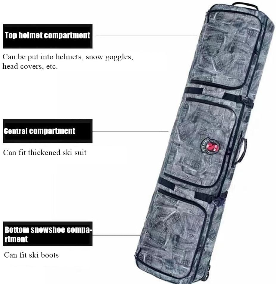Rolling Double Ski Bag,Sport Tent Padded Snowboard Bag with Wheels Travel Bag,for Skis Single Snowboard and Snowboard Boots