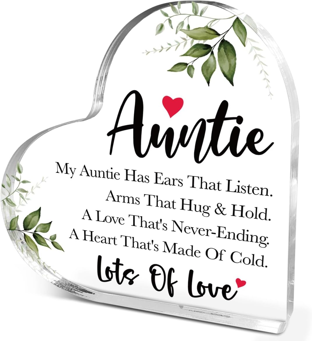 Aunt Gifts,Thank You Gifts for Aunts Mother's Day Birthday Christmas,Unique Auntie Gift Ideas,Lots of Love Acrylic Heart Plaque