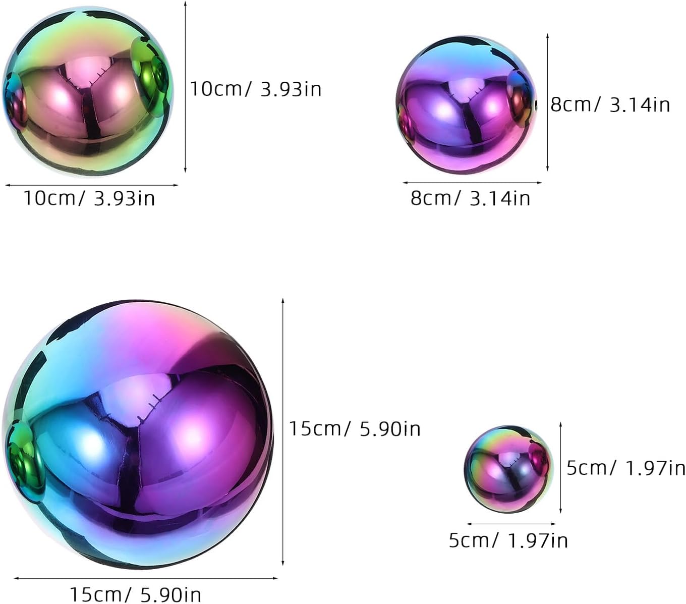 6pcs Stainless Steel Mirror Gazing Balls Hollow Garden Spheres Outdoor Reflective Ornaments 51mm-150mm Metal Globe Decoration for Yard Landscaping
