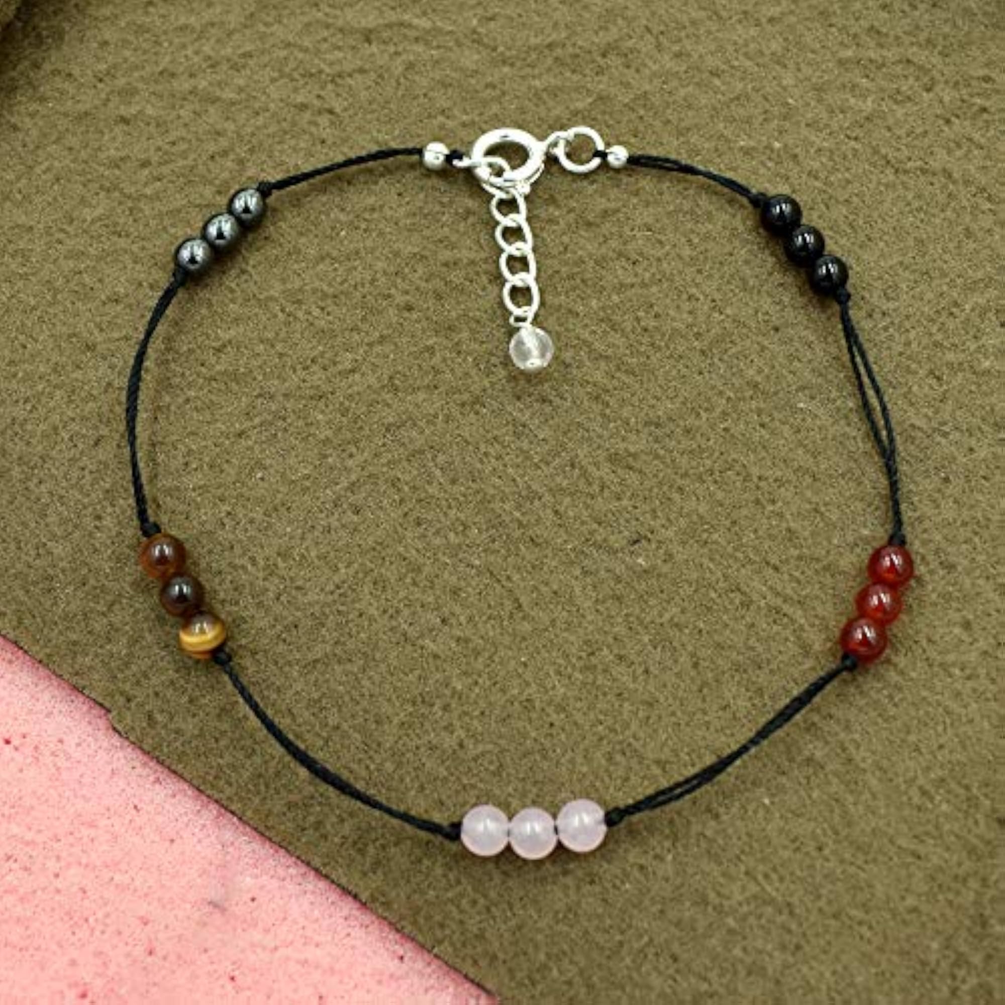 Women's Round Shape Natural Gemstone 925 Sterling Silver Handmade Anklet